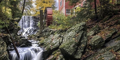 Click here for prints of this image The Old Red Mill in Bridgewater, CT in Fall - Photo Credit Thomas Schoeller Photography