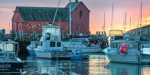 Click here for prints of this image Sunrise at Rockport, MA's Motif #1 - Photo Credit Thomas Schoeller Photography