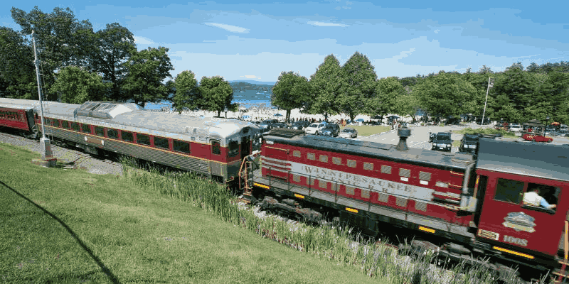Spring View of the Winnipesaukee Scenic Railroad at Weirs Beach, NH